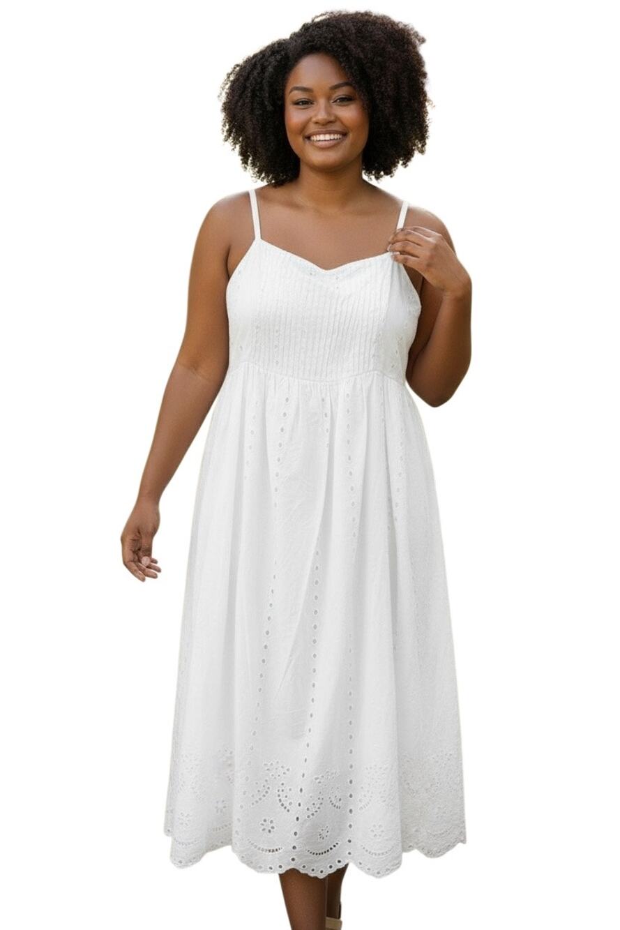 Layered with love White Poppy Cotton Embroidered Sleeveless Boho Maxi Dress 2X